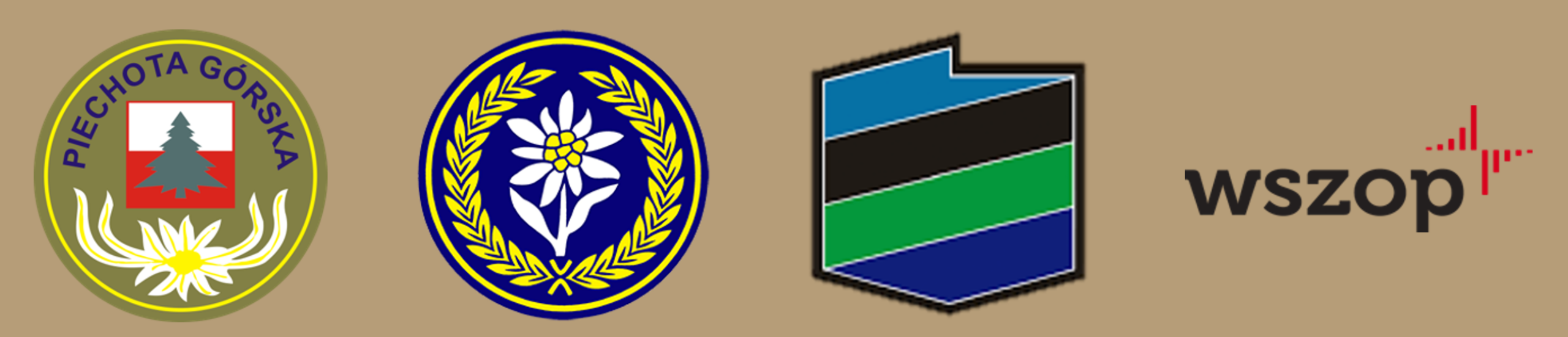 Doświadczenie zawodowe płk rez. dr Izabeli Wlizło: logotypy 21. Brygady Strzelców Podhalańskich, Piechoty Górskiej, Dowództwa Generalnego RSZ oraz WSZOP.