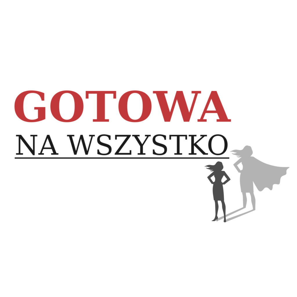 Napis Gotowa na wszystko w kolorach czerwonym i czarnym, stylizowany na tytuł filmu "Gotowe na wszystko", otwierający sekcję o obronności i bezpieczeństwie kobiet